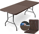 Mesa Dobrável Plástico Texturizado de Vime 180x73x74cm
