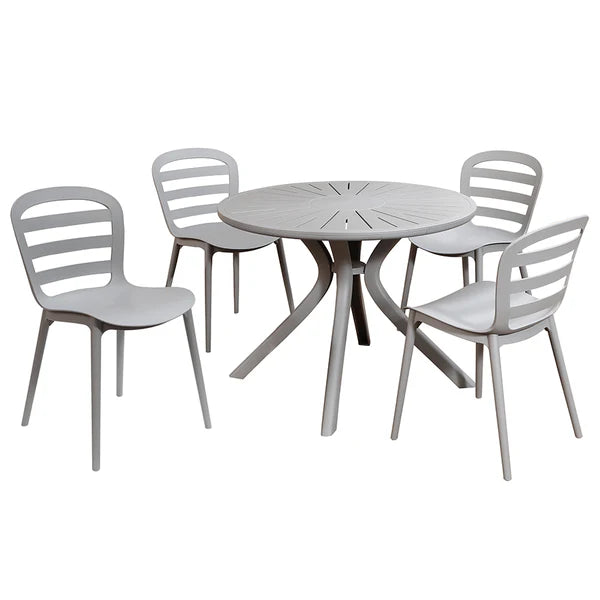 Jogo de Mesa e 4 Cadeiras Branca para Área Externa