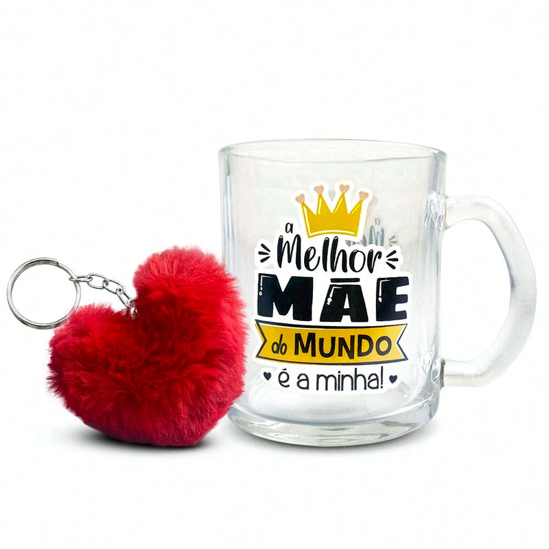 Caneca Melhor Mãe com Chaveiro Coração