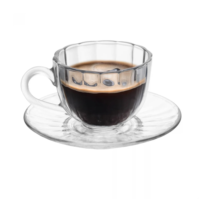 Conjunto 6 Xícaras de Café de Vidro com Pires Pétala 100mL