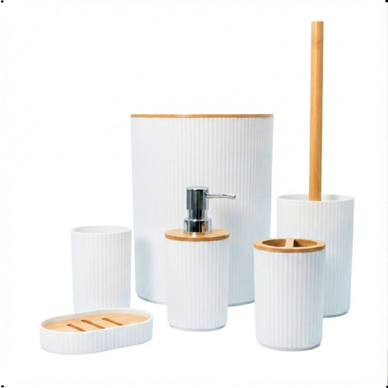 Conjunto para Banheiro Bambu Branco 6 Peças