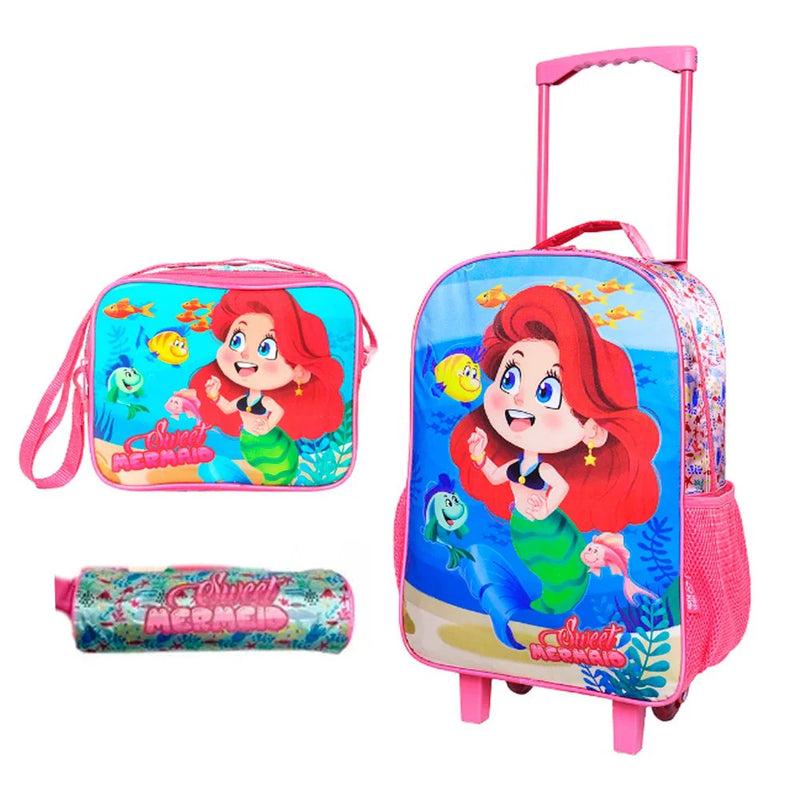 Kit Mochila de Rodinha Infantil Mermaid 3 Peças