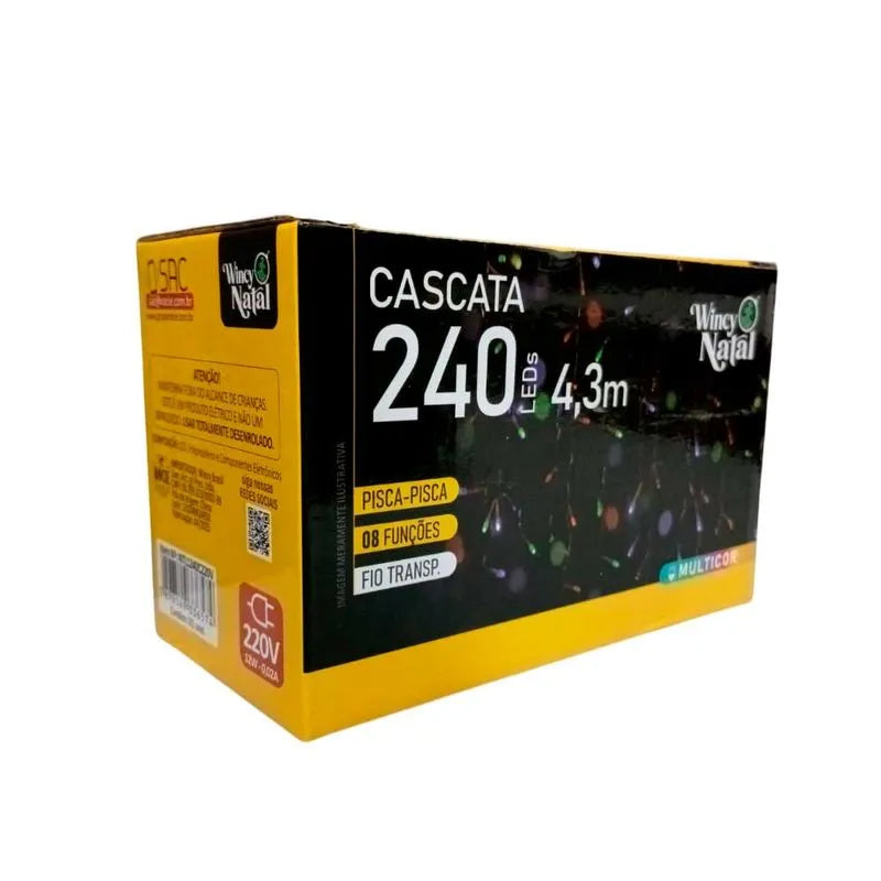 Cascata 240 Leds Multicor 8 Funções 4,3m