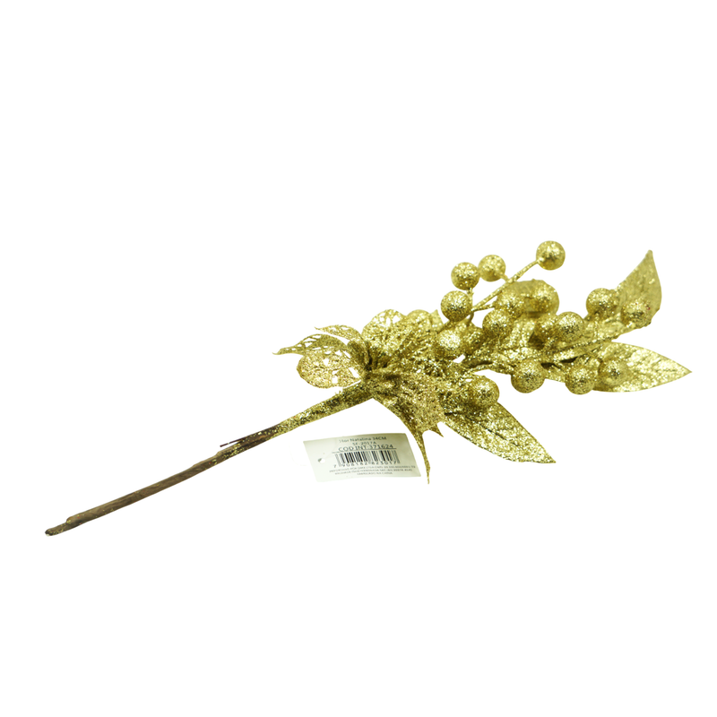 Galho Artificial Natalino Glitter Dourado 34cm