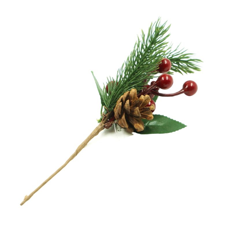 Ramo Artificial Frutas Vermelhas e Pinha 26cm