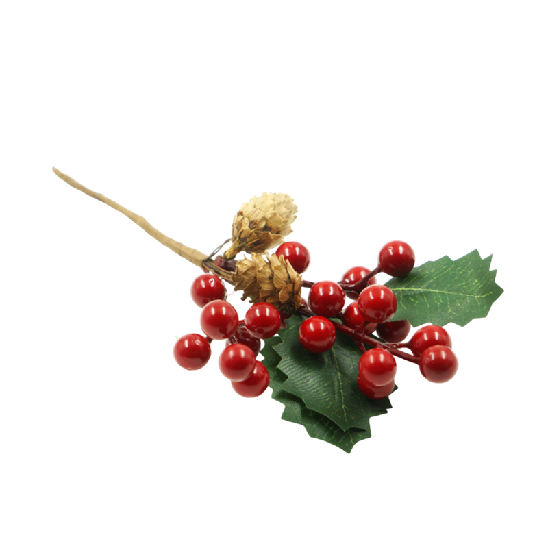 Ramo Artificial Frutas Vermelhas e Pinha 22cm