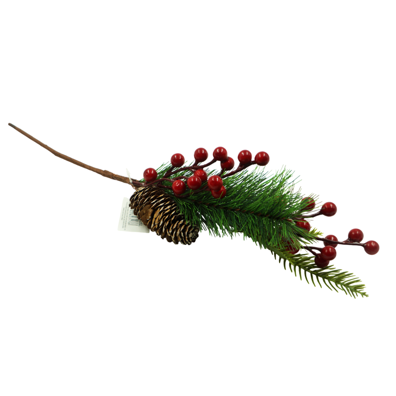 Ramo Artificial Frutas Vermelhas e Pinha 40cm