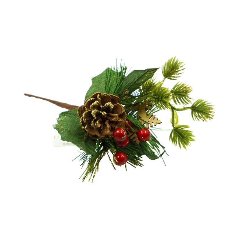 Ramo Artificial Frutas Vermelhas e Pinha 18cm