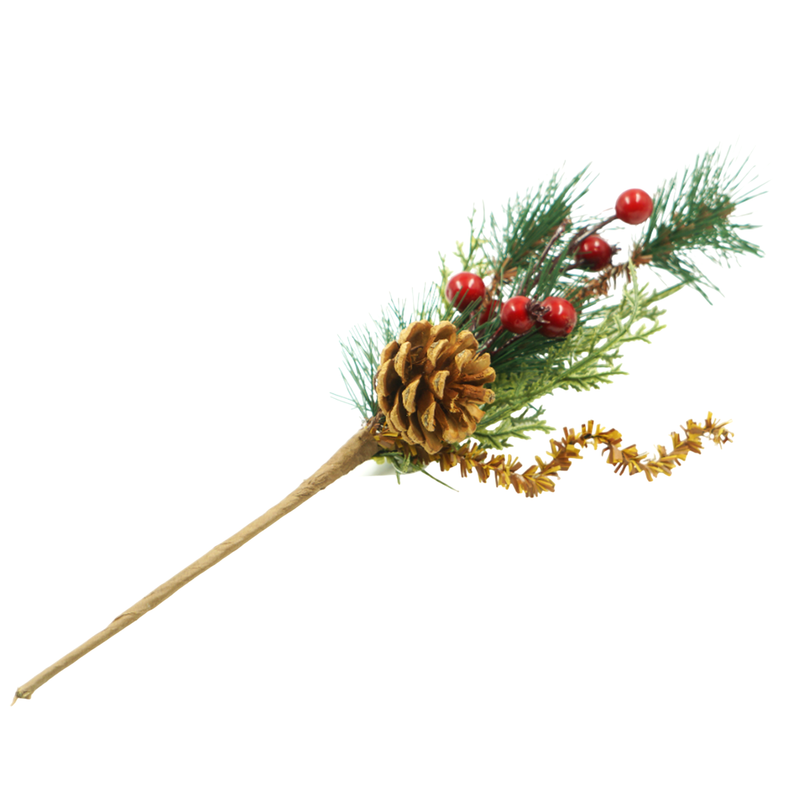 Ramo Artificial Frutas Vermelhas e Pinha 36cm