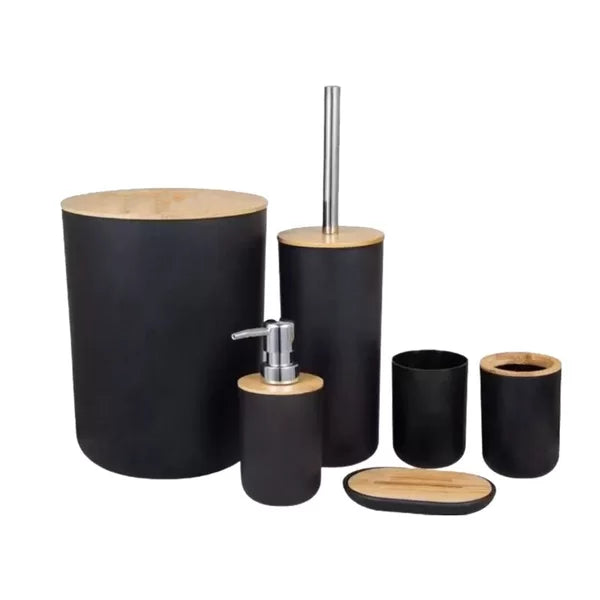 Kit Para Banheiro de Bambu 6 Peças Preto