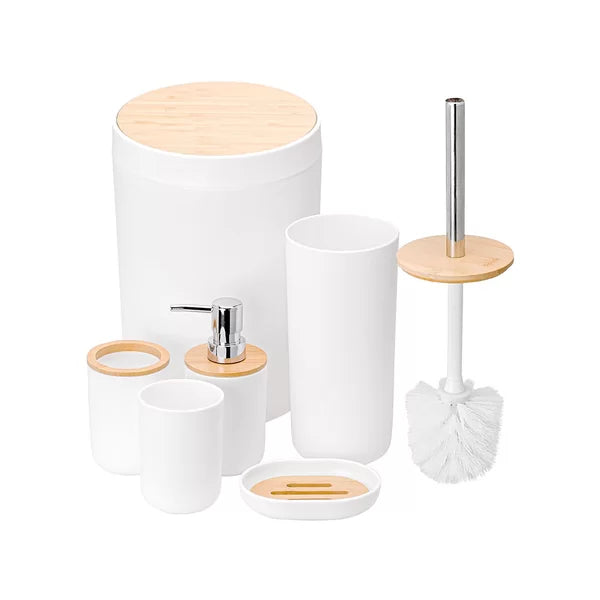 Kit Para Banheiro Bambu 6 Peças Branco