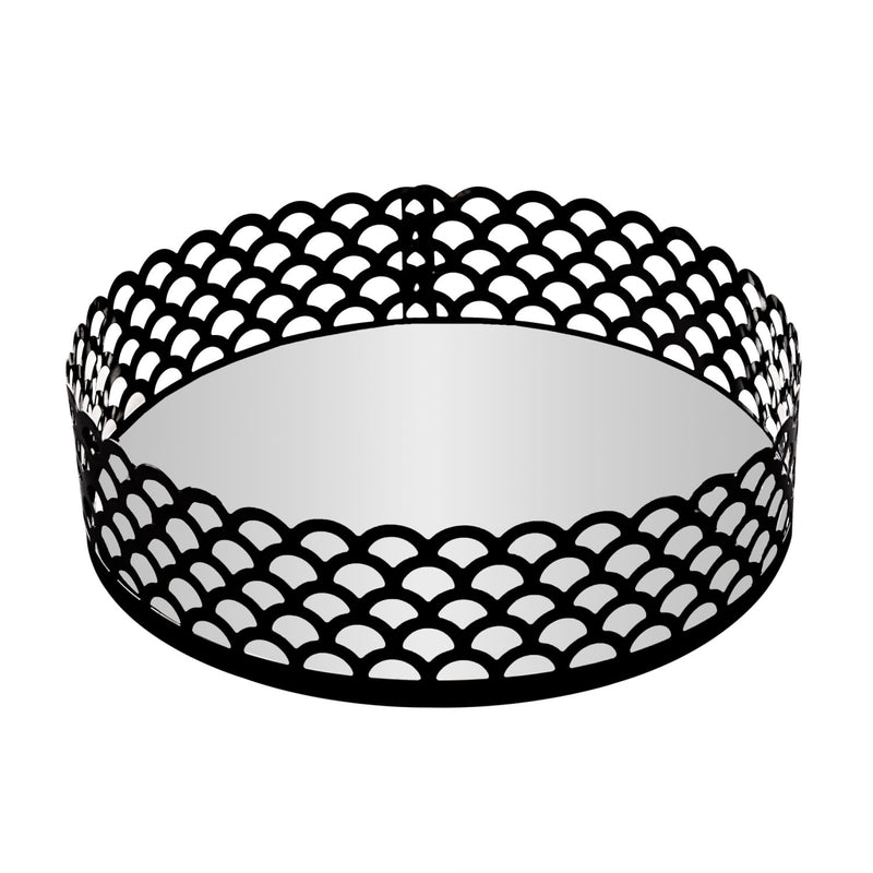 Bandeja de Metal com Espelho Arles Preto Fosco 18,5cm