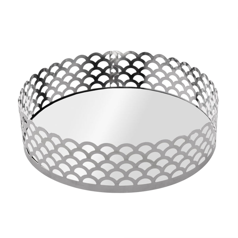 Bandeja de Metal com Espelho Arles Prateada 18,5cm