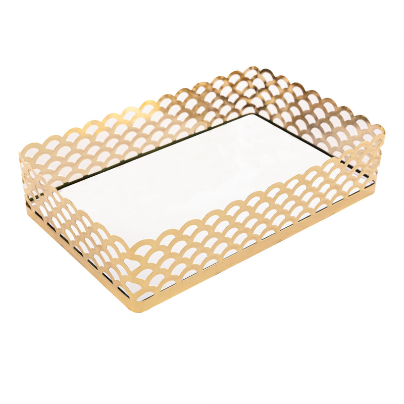 Bandeja de Metal com Espelho Arles Dourada 21x13cm