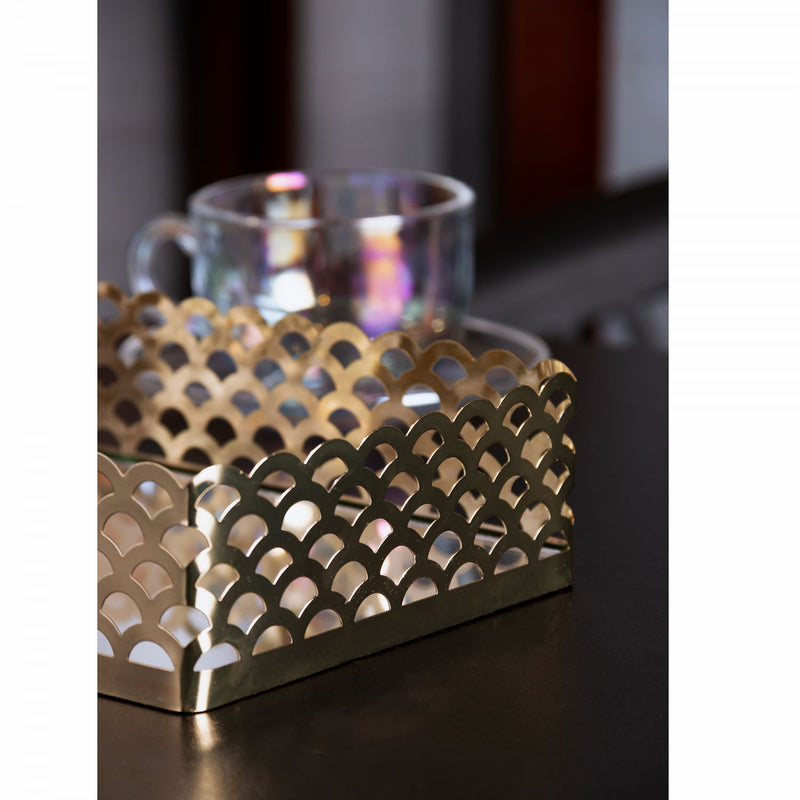 Bandeja de Metal com Espelho Arles Dourada 21x13cm