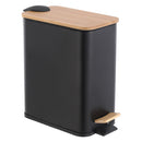 Lixeira Retangular com Pedal e Tampa de Bambu Preta 5L