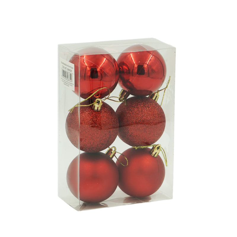 Bola Natalina Vermelho Variado de 6cm com 6 Peças