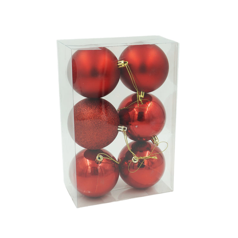 Bola Natalina Vermelho Variado de 8cm com 6 Peças