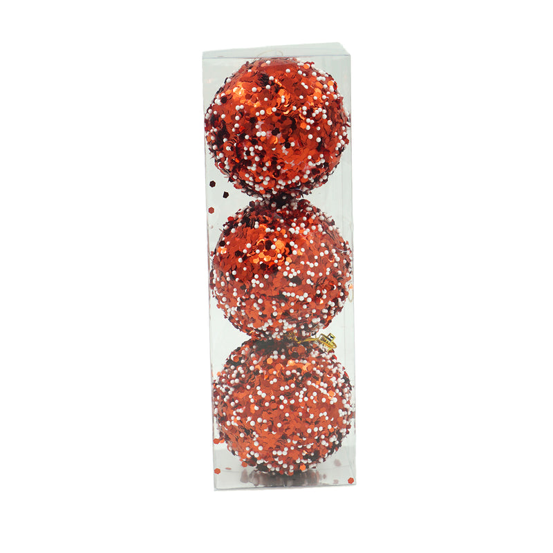 Bola Natalina Glitter Vermelho de 8cm com 3 Peças