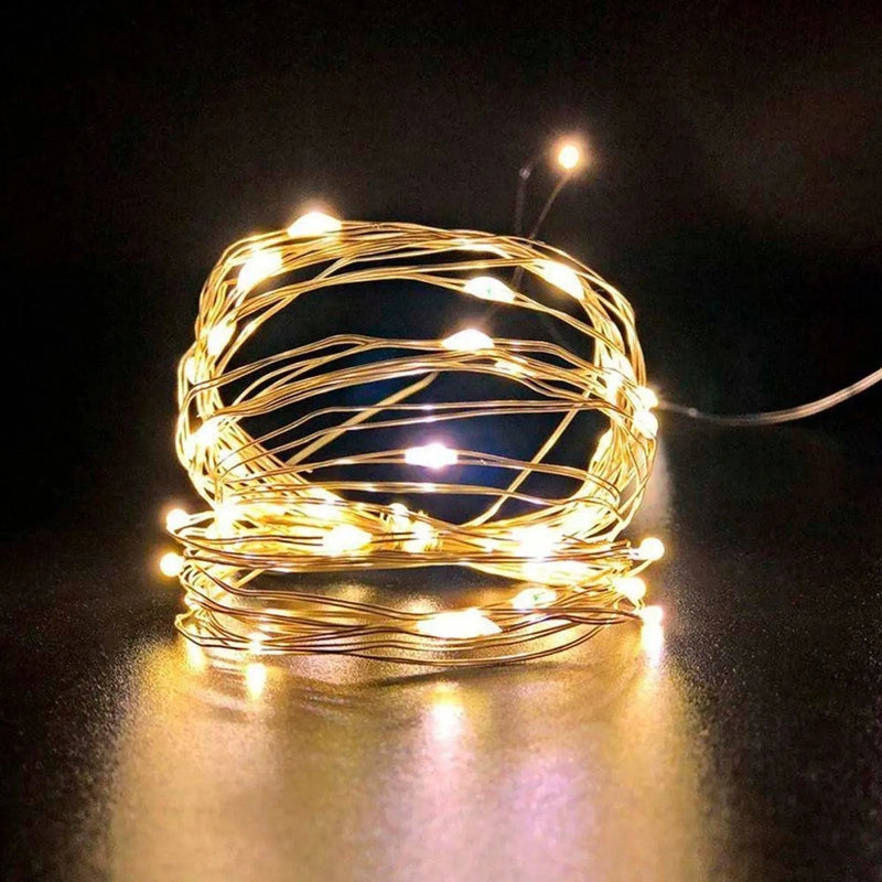 Led Decorativo Fio de Cobre 100 Leds Branco Quente 10m