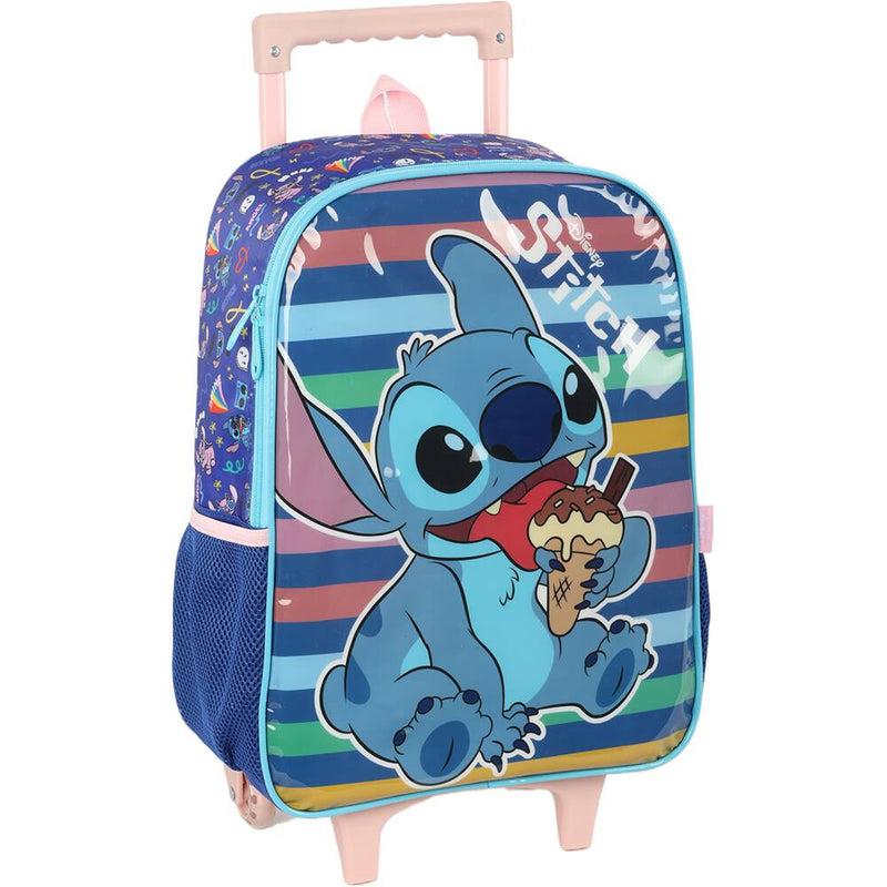 Mochila Escolar com Rodinhas Stitch Azul