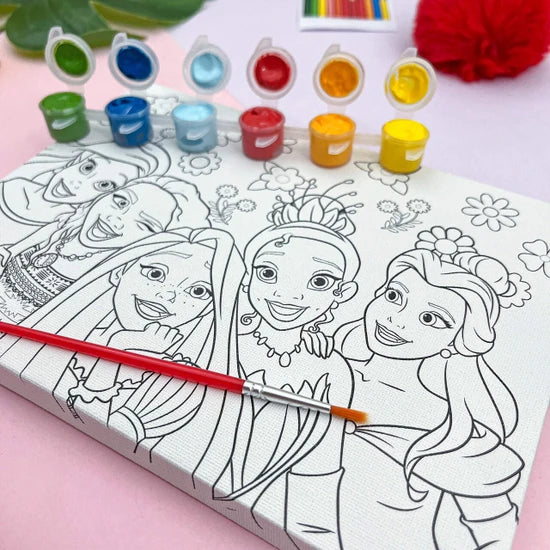 Tela de Pintura com Guache e Pincel Princesas 6 Cores