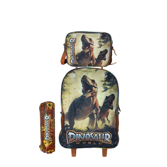 Kit Mochila de Rodinha + Lancheira + Estojo Infantil Dinosaur World