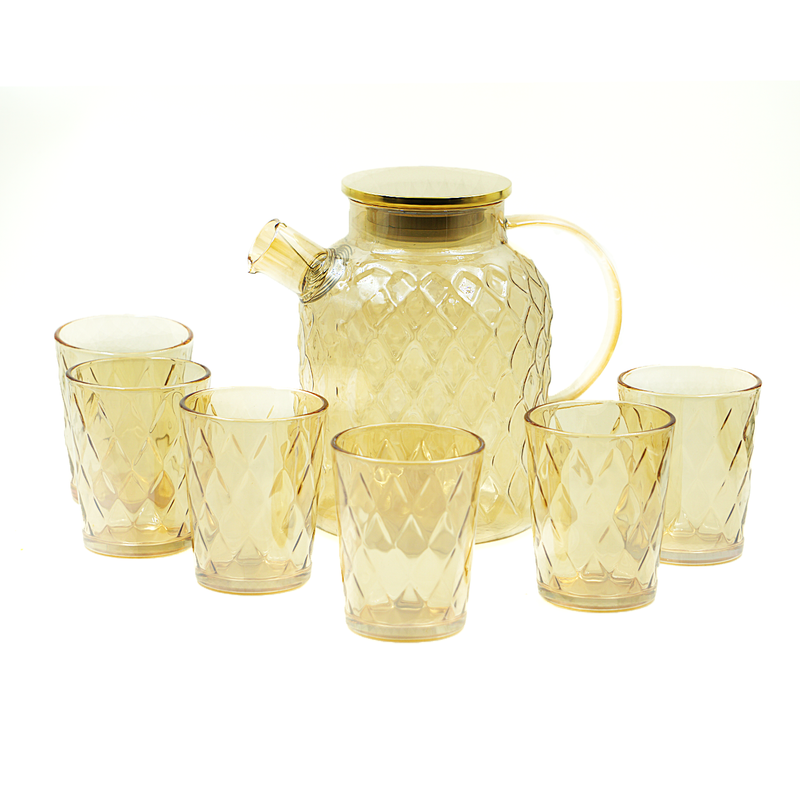 Conjunto Chaleira de Vidro com Copos Âmbar 7 Peças