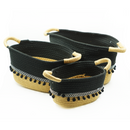 Cestas de Corda de Algodão Bege Preto 3 peças