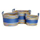 Cestas de Corda de Palha Azul 3 peças