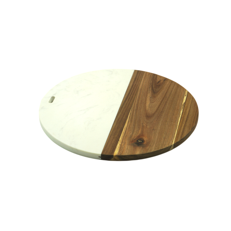 Placa Circular de Madeira e Mármore de 30cm