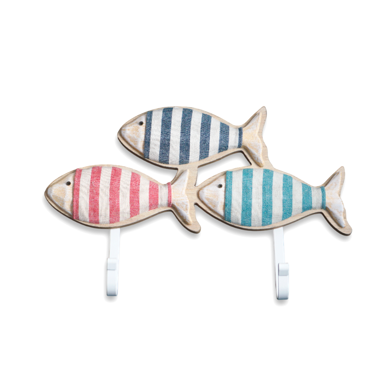 Placa Decorativa 3 Peixes com Gancho MDF 32,5x20,5cm