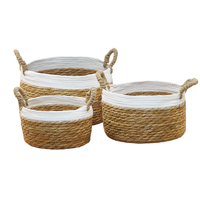 Cestas de Corda de Palha Branco 3 Peças