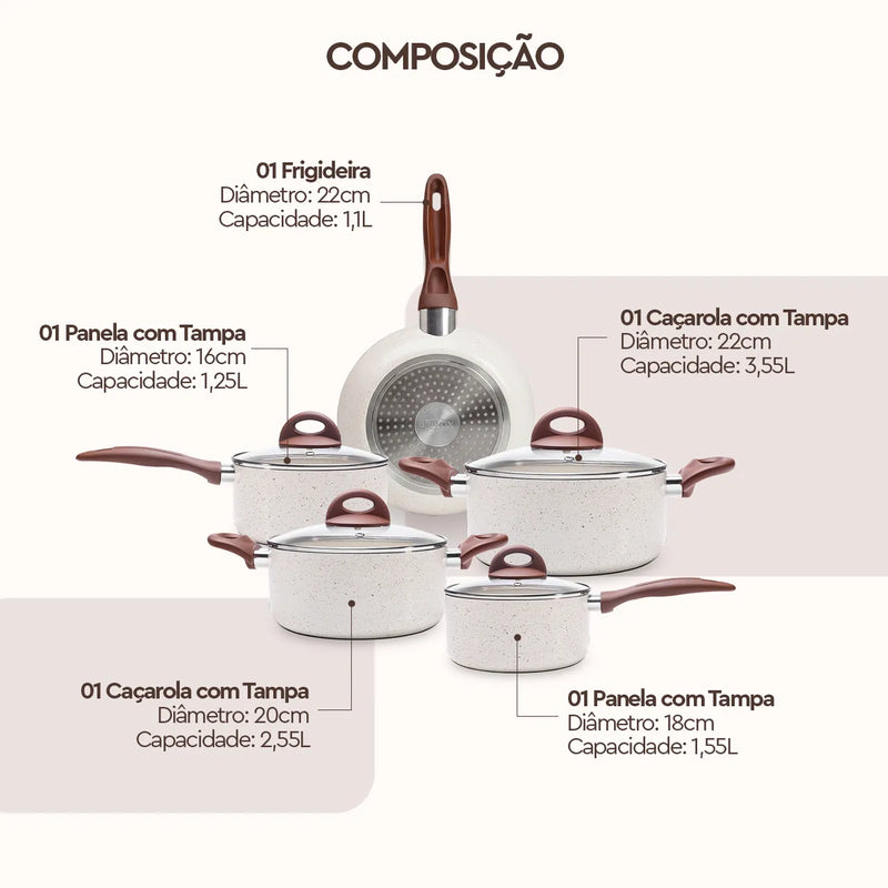 Conjunto de Panelas Ceramic Life Vanilla 5 Peças