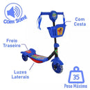 Patinete Musical Com Luzes e Cestinha Azul Heróis