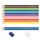 Kit Escolar 12 Cores + 2 Ecolápis Grafite + 1 Apontador + 1 Borracha