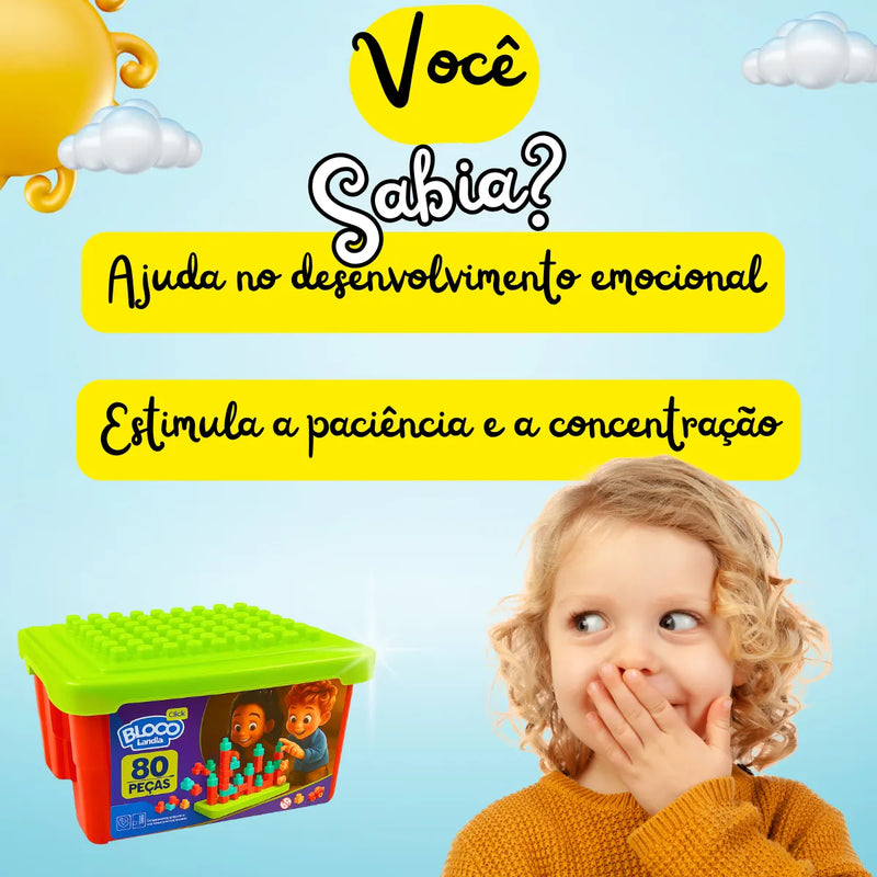 Bloco de Encaixar Infantil Block Click 80 Peças