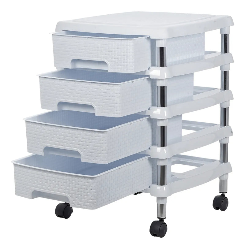 Gaveteiro Rattan 4 Gavetas Pequenas Branco