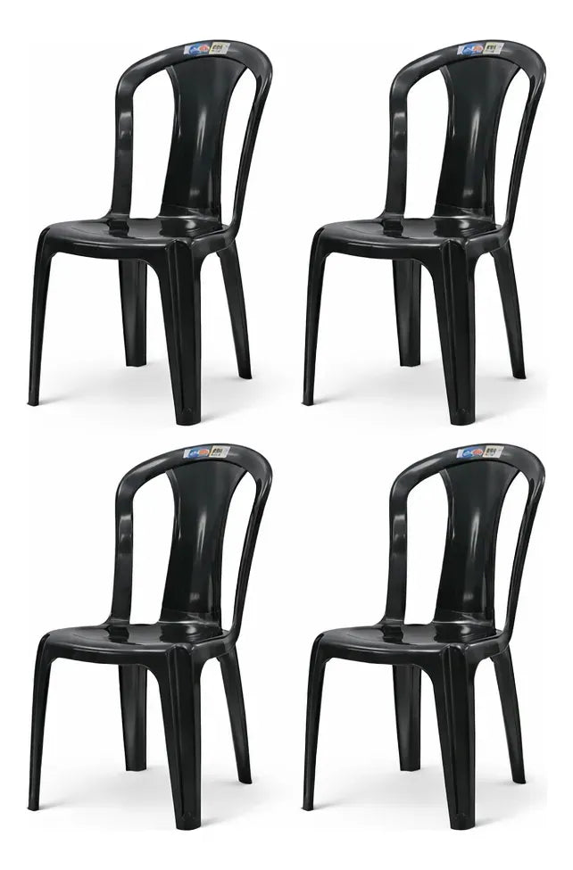 Kit 4 Cadeiras Bistro Plástico Preta