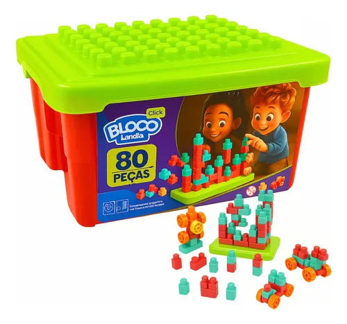 Bloco de Encaixar Infantil Block Click 80 Peças