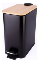 Lixeira Retangular Preta com Tampa de Bambu 5L