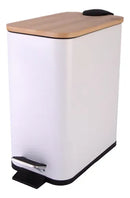 Lixeira Retangular Branca com Tampa de Bambu 5L