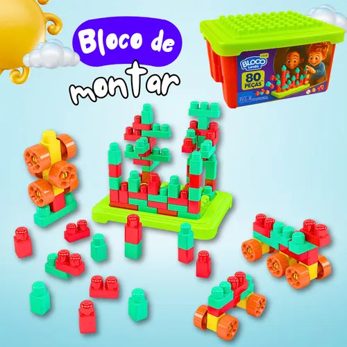 Bloco de Encaixar Infantil Block Click 80 Peças