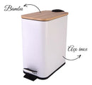 Lixeira Retangular Branca com Tampa de Bambu 5L