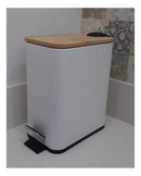 Lixeira Retangular Branca com Tampa de Bambu 5L