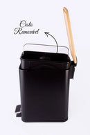 Lixeira Retangular Preta com Tampa de Bambu 5L