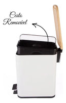 Lixeira Retangular Branca com Tampa de Bambu 5L