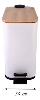 Lixeira Retangular Branca com Tampa de Bambu 5L