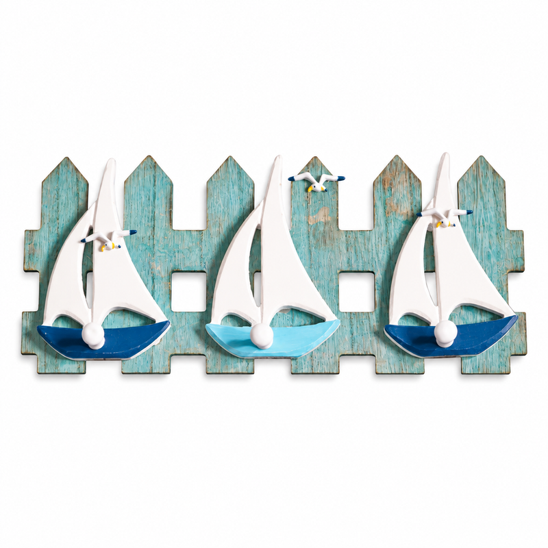 Placa Decorativa 3 Barquinhos com Gancho 40x18cm