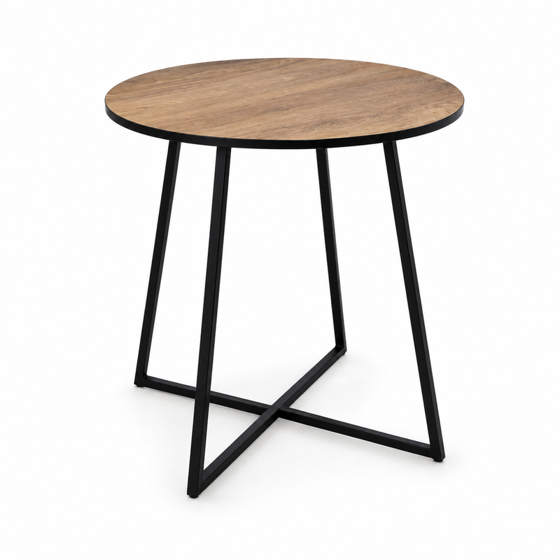 Mesa Lateral Redonda Madeira e Metal 40cm